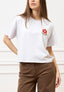 T-shirt con fiore rosso ricamato - BIANCO