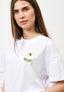 T-shirt con fiore beige ricamato - BIANCO