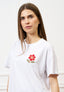 T-shirt con fiore rosso ricamato - BIANCO