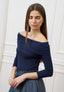T-shirt spalle scoperte in jersey elasticizzato - BLU