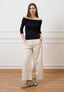 T-shirt spalle scoperte in jersey elasticizzato - NERO