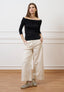T-shirt spalle scoperte in jersey elasticizzato - NERO