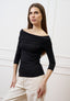 T-shirt spalle scoperte in jersey elasticizzato - NERO