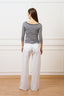 T-shirt a righe scollo bordato - AVORIO/BLU