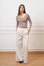 T-shirt a righe scollo bordato - AVORIO/TABACCO