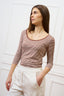 T-shirt a righe scollo bordato - AVORIO/TABACCO