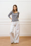 T-shirt a righe scollo bordato - AVORIO/BLU