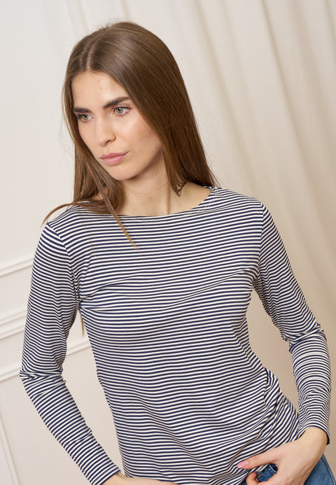 T-shirt a righe bicolore - AVORIO/BLU