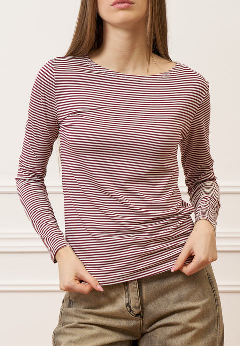 T-shirt a righe bicolore - BORDEAUX/PANNA