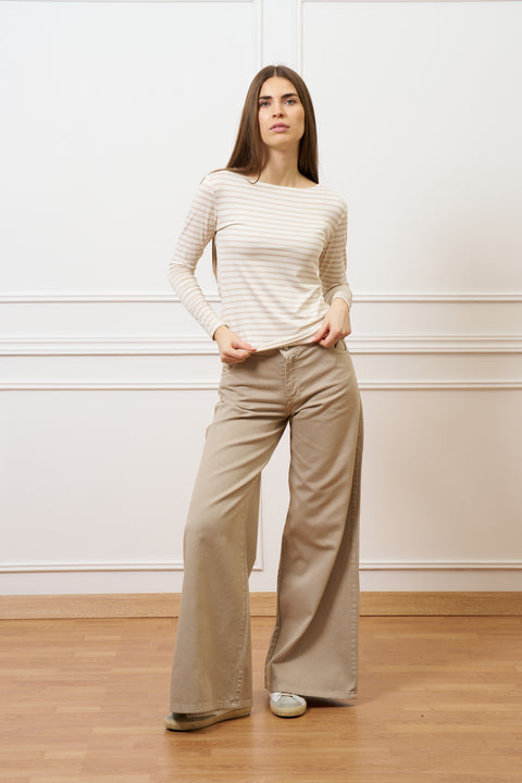 T-shirt a righe con maniche lunghe - AVORIO/BEIGE