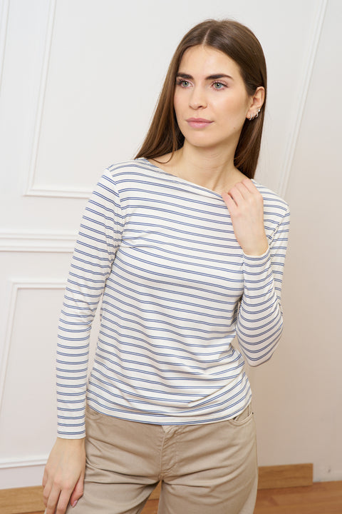 T-shirt a righe con maniche lunghe - AVORIO/AVIO