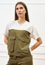 T-shirt con inserto tessuto e tasche - BIANCO/KAKI