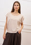 T-shirt a righe con pieghe maniche - BEIGE