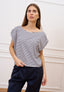 T-shirt a righe con pieghe maniche - BLU