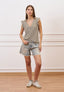 T-shirt a righe con scollo a v e volant - MILITARE