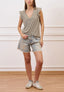 T-shirt a righe con scollo a v e volant - MILITARE