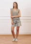 T-shirt a righe con scollo a v e volant - MILITARE