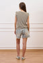 T-shirt a righe con scollo a v e volant - MILITARE