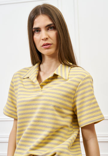 T-shirt polo a righe - GIALLO