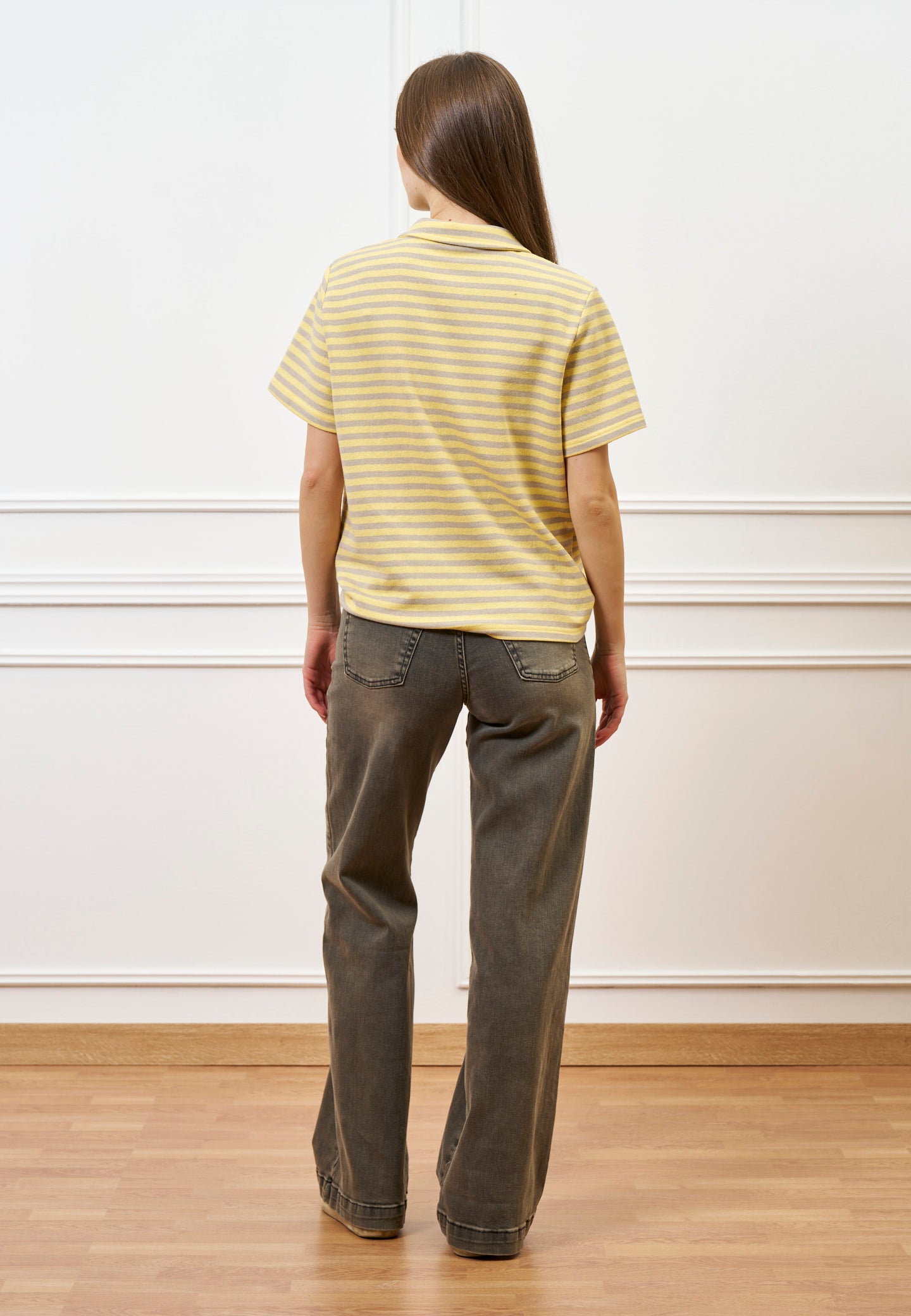 T-shirt polo a righe - GIALLO