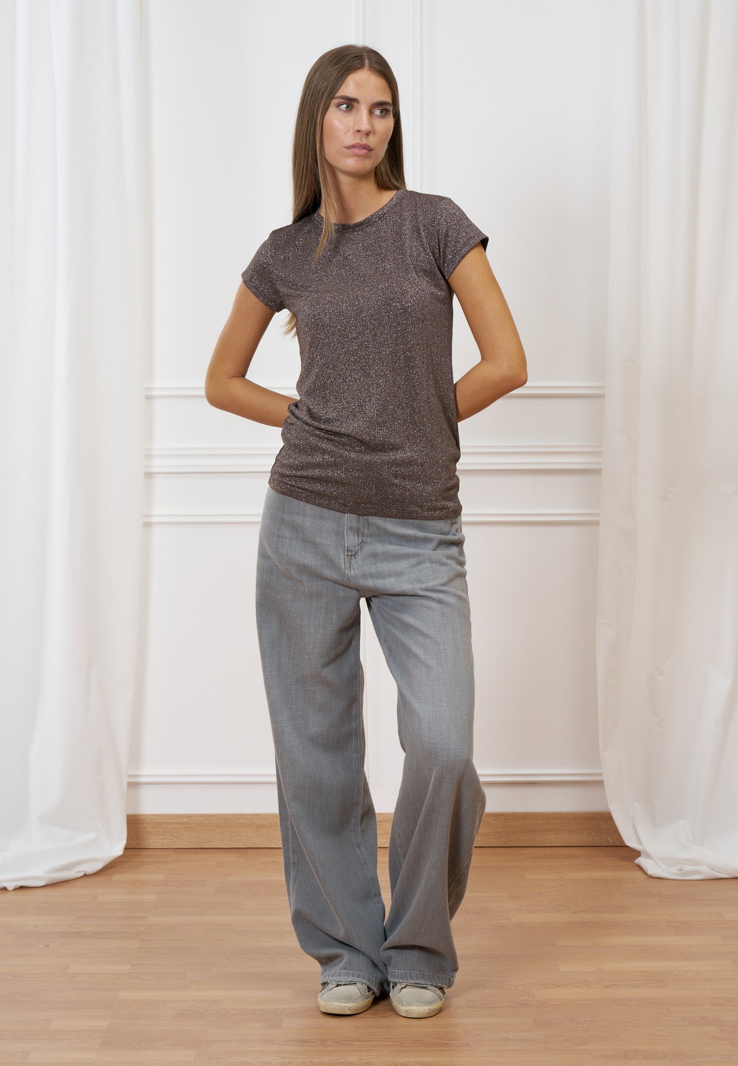 T-shirt a costine in lurex