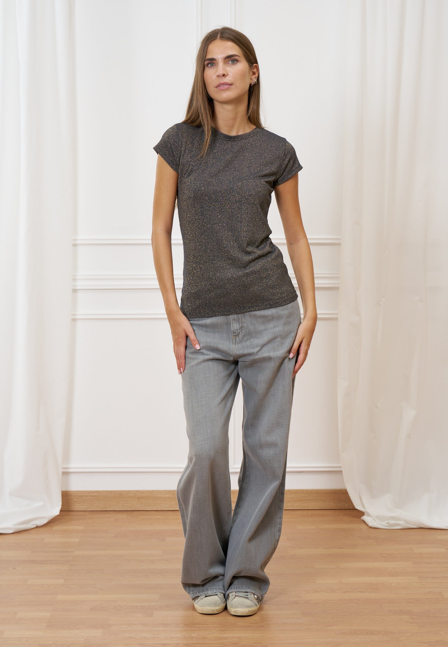 T-shirt a costine in lurex