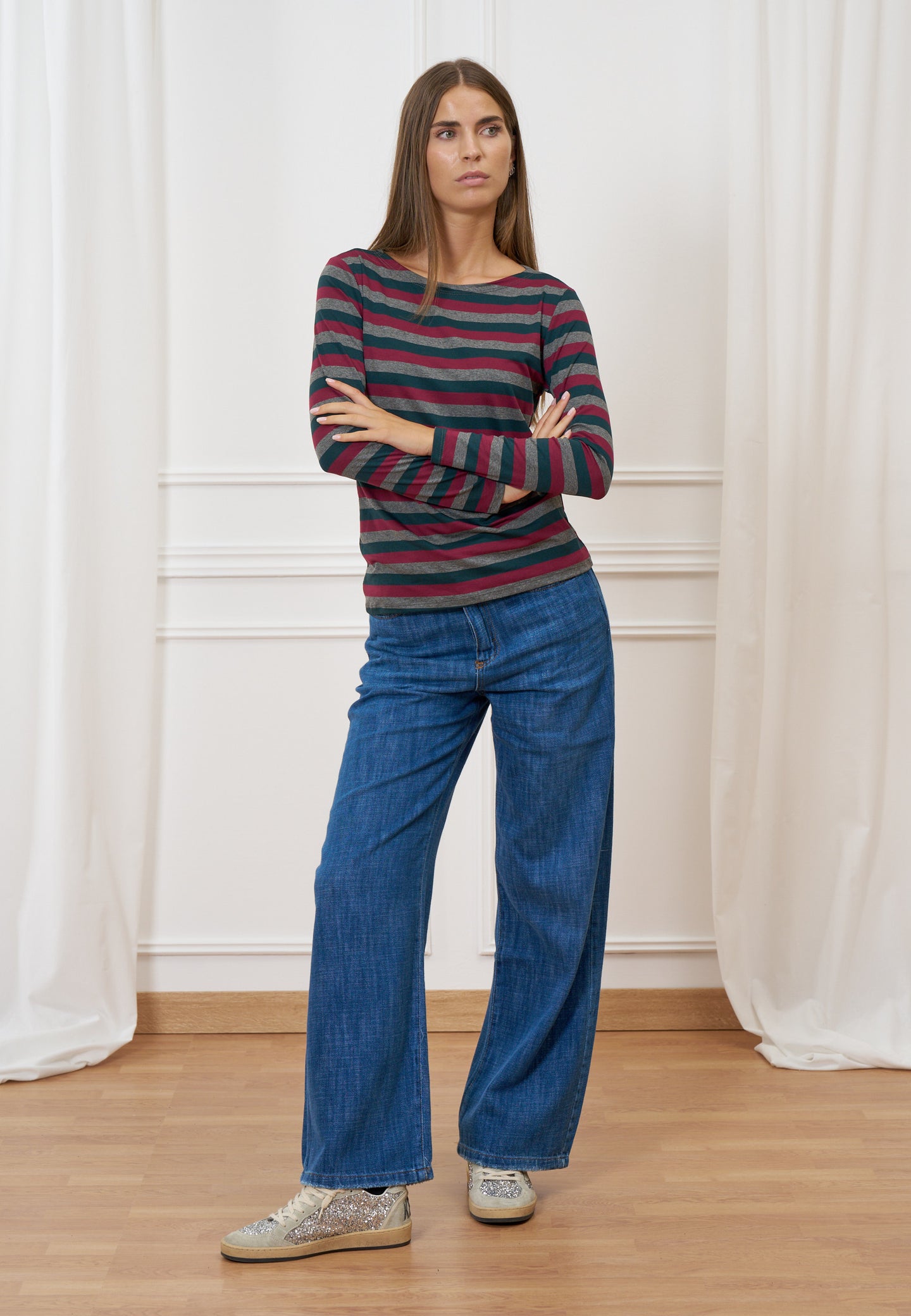 T-shirt a righe multicolore