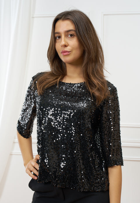 T-shirt girocollo con paillettes