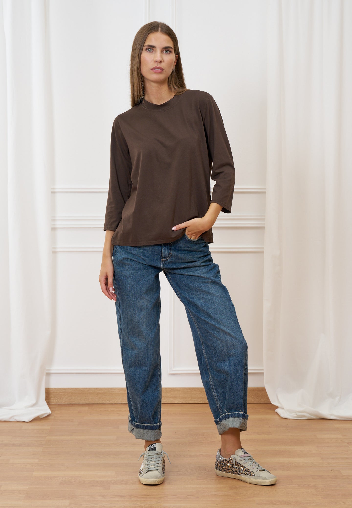 T-shirt girocollo manica trequarti