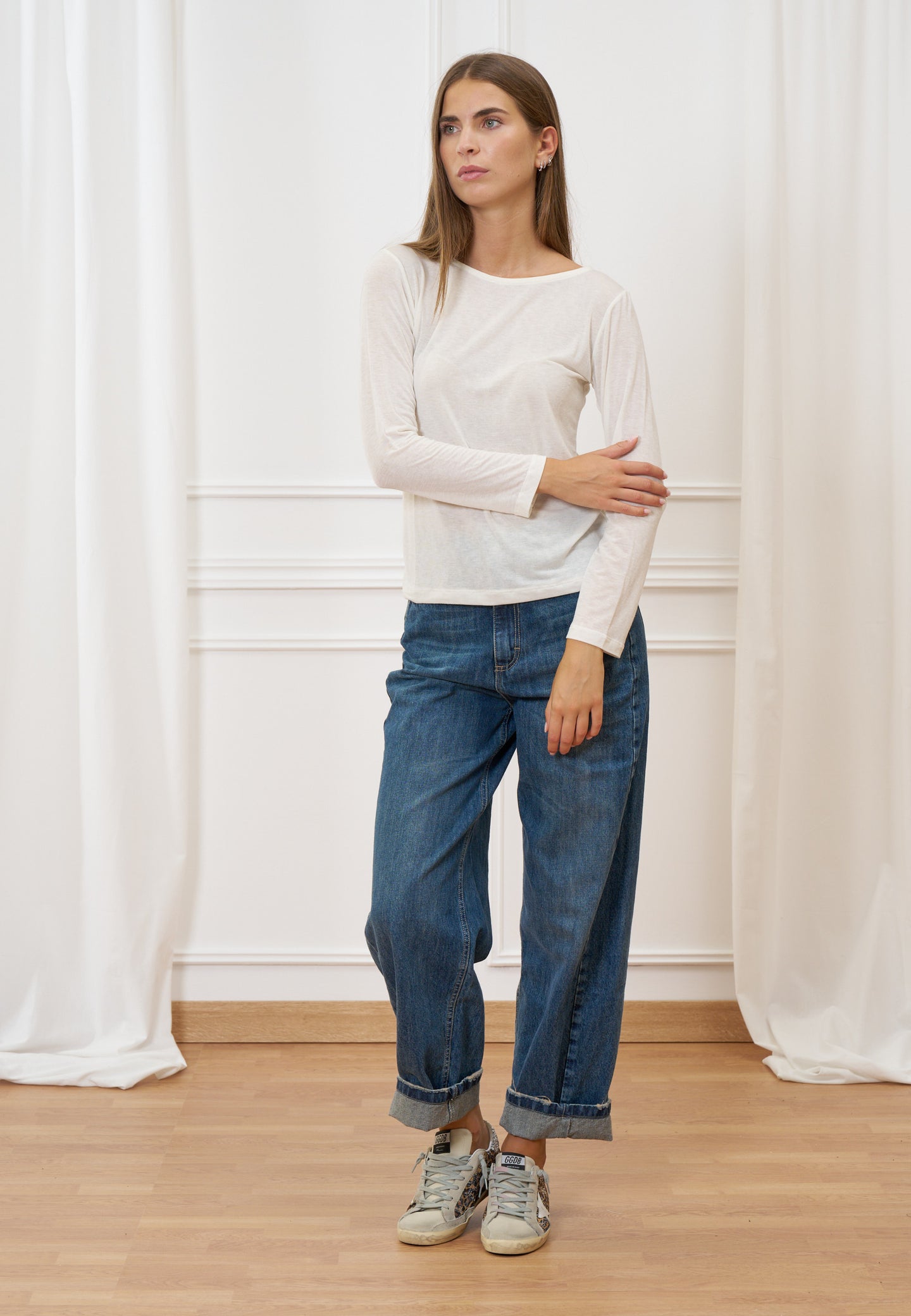 T-shirt girocollo misto cachemire