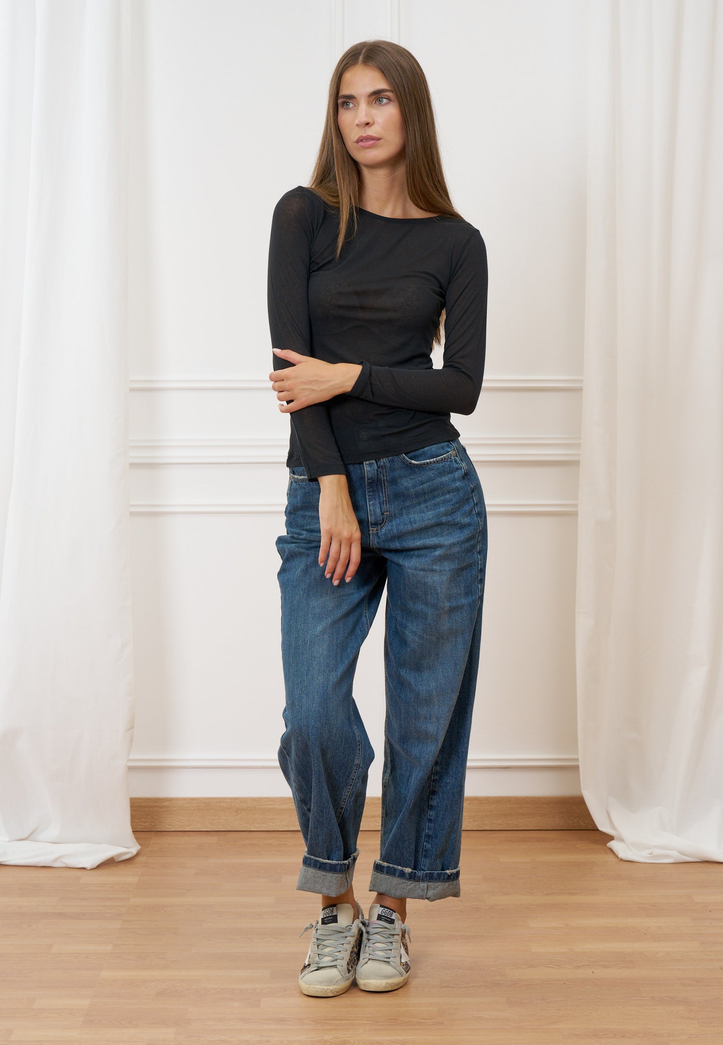 T-shirt girocollo misto cachemire