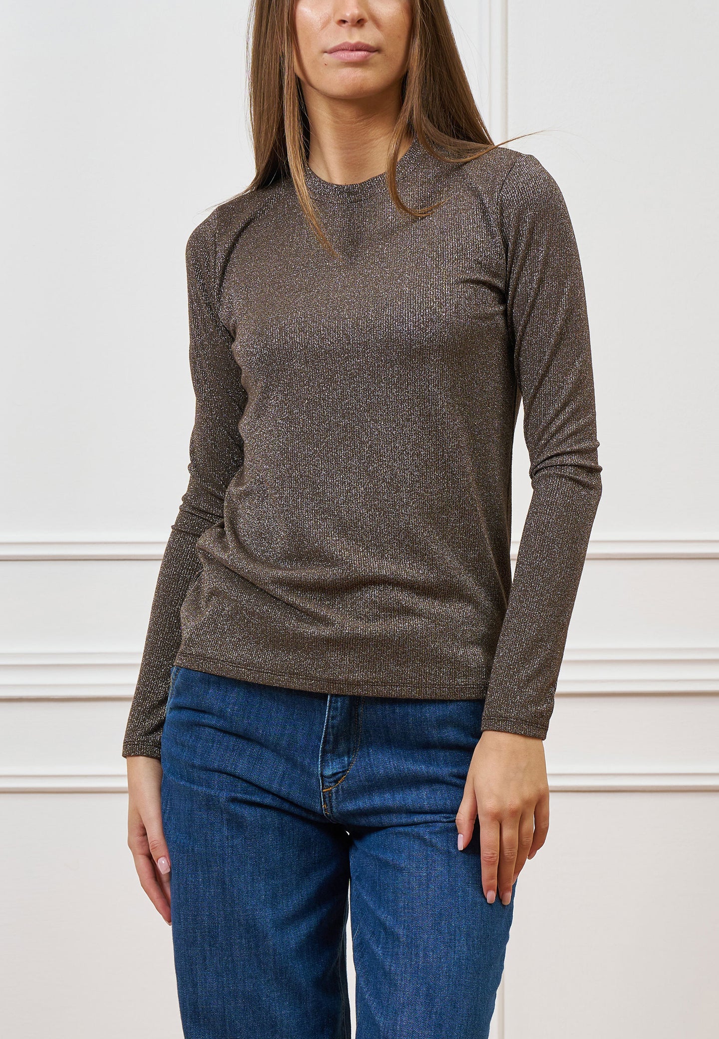 T-shirt in lurex a maniche lunghe