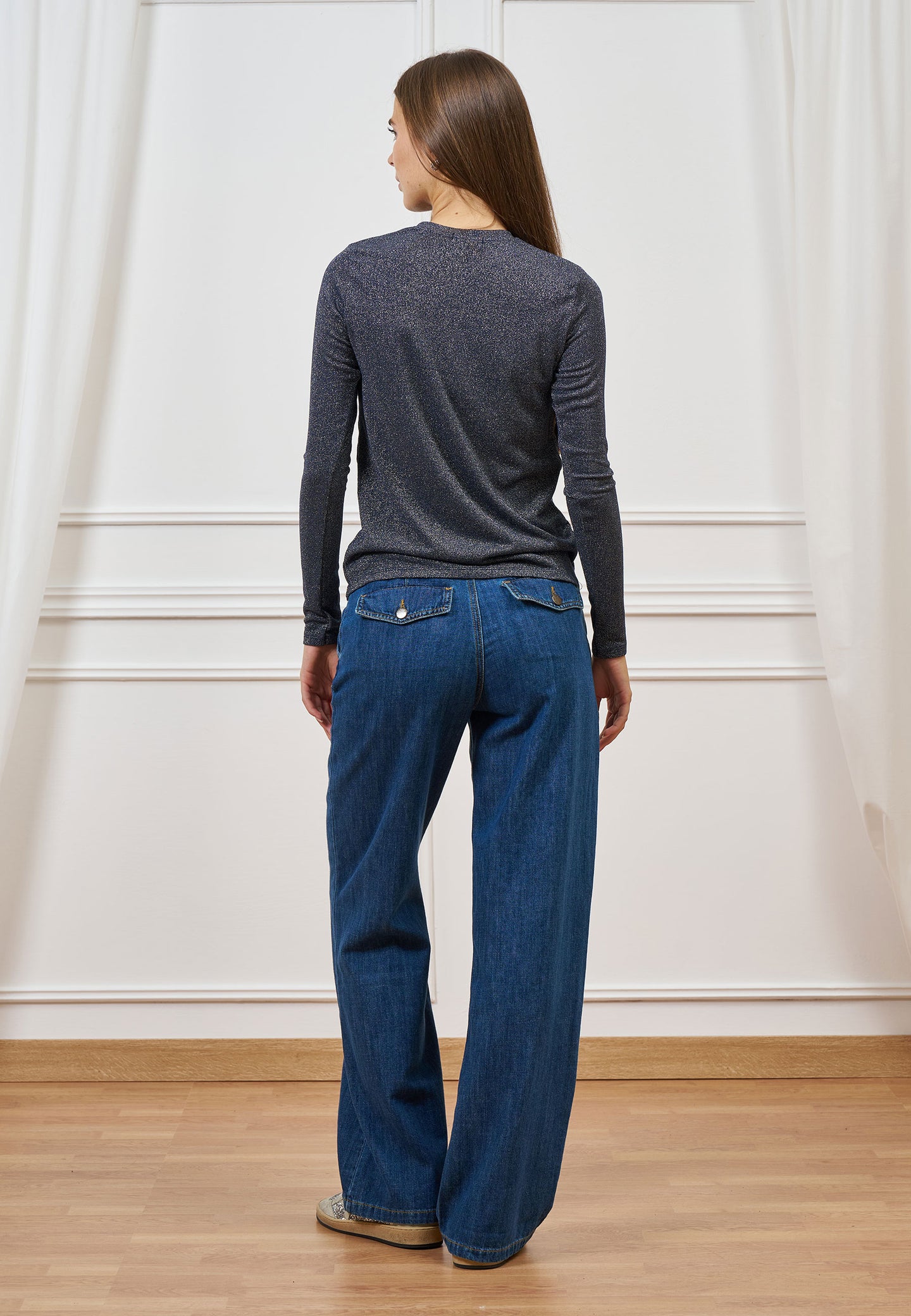 T-shirt in lurex a maniche lunghe