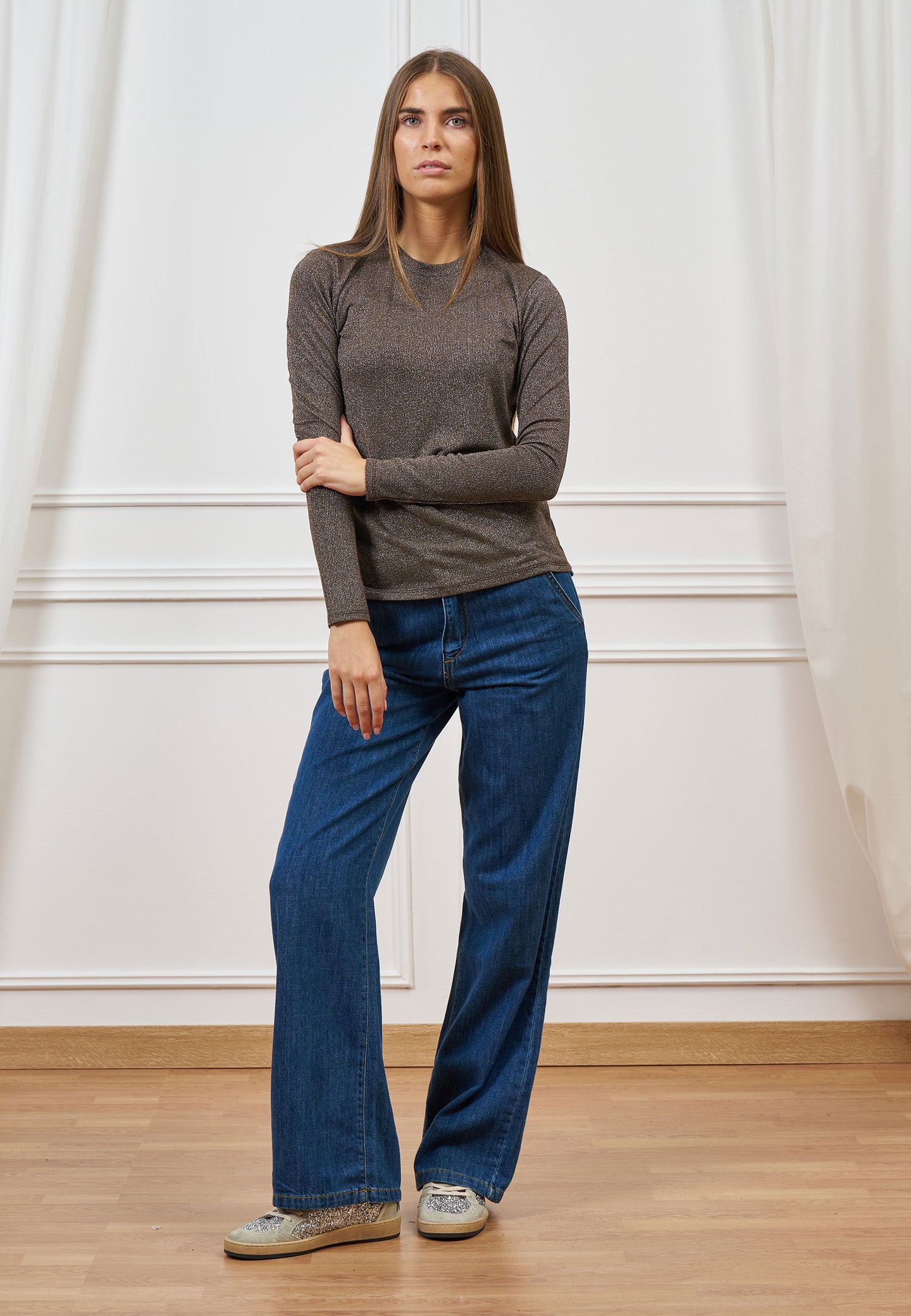 T-shirt in lurex a maniche lunghe