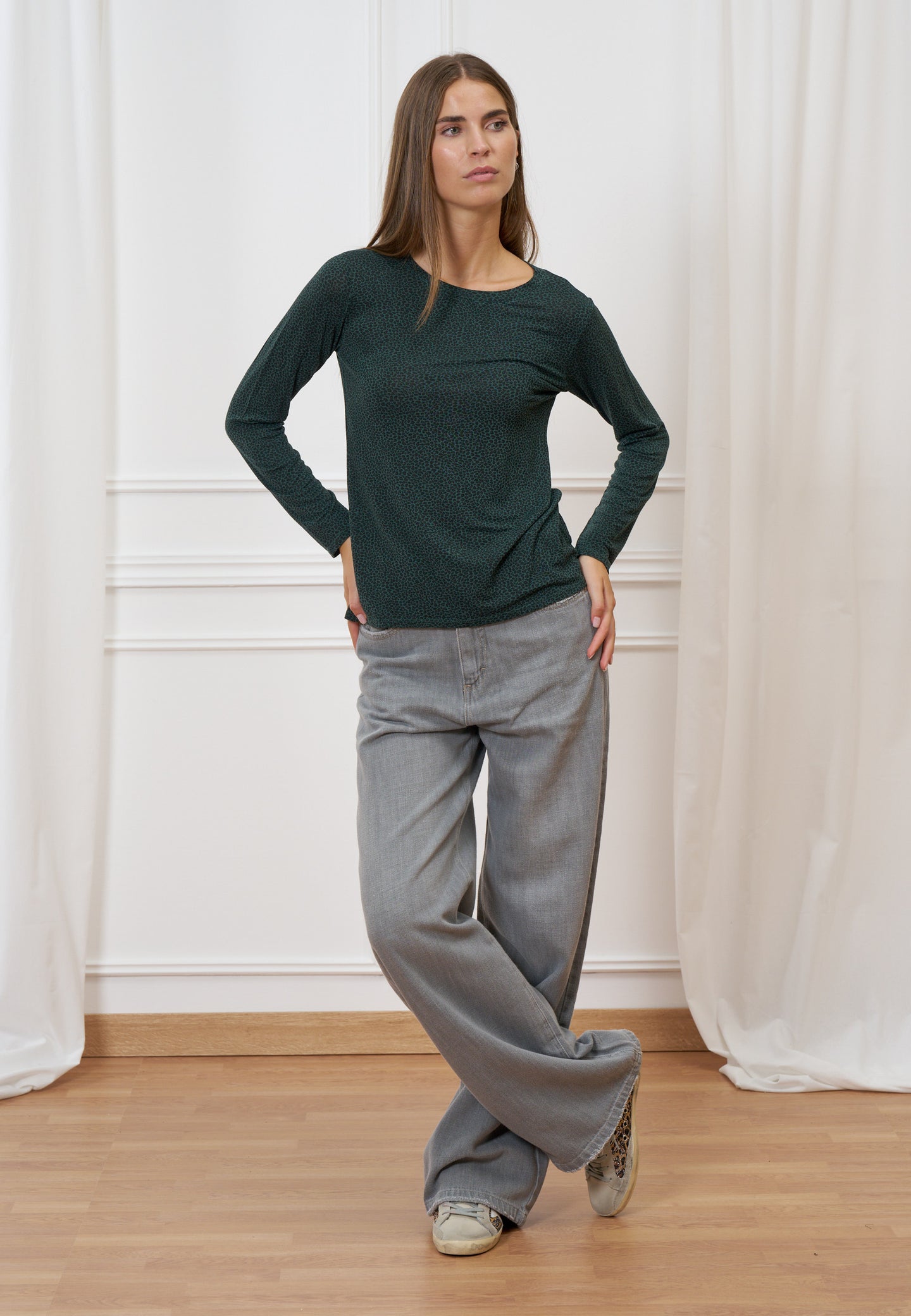 T-shirt maculata maniche lunghe