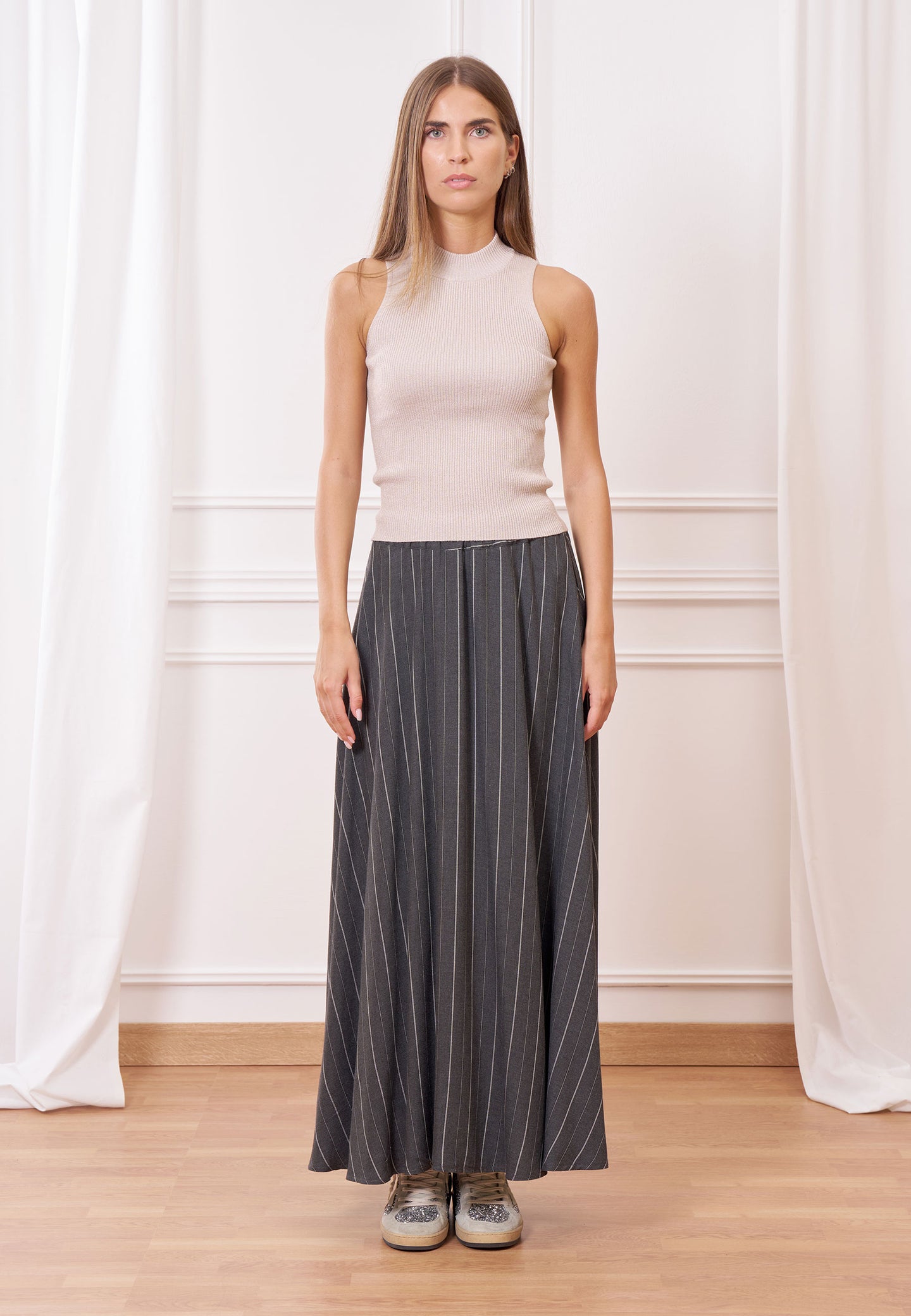 Top maglia costine lurex