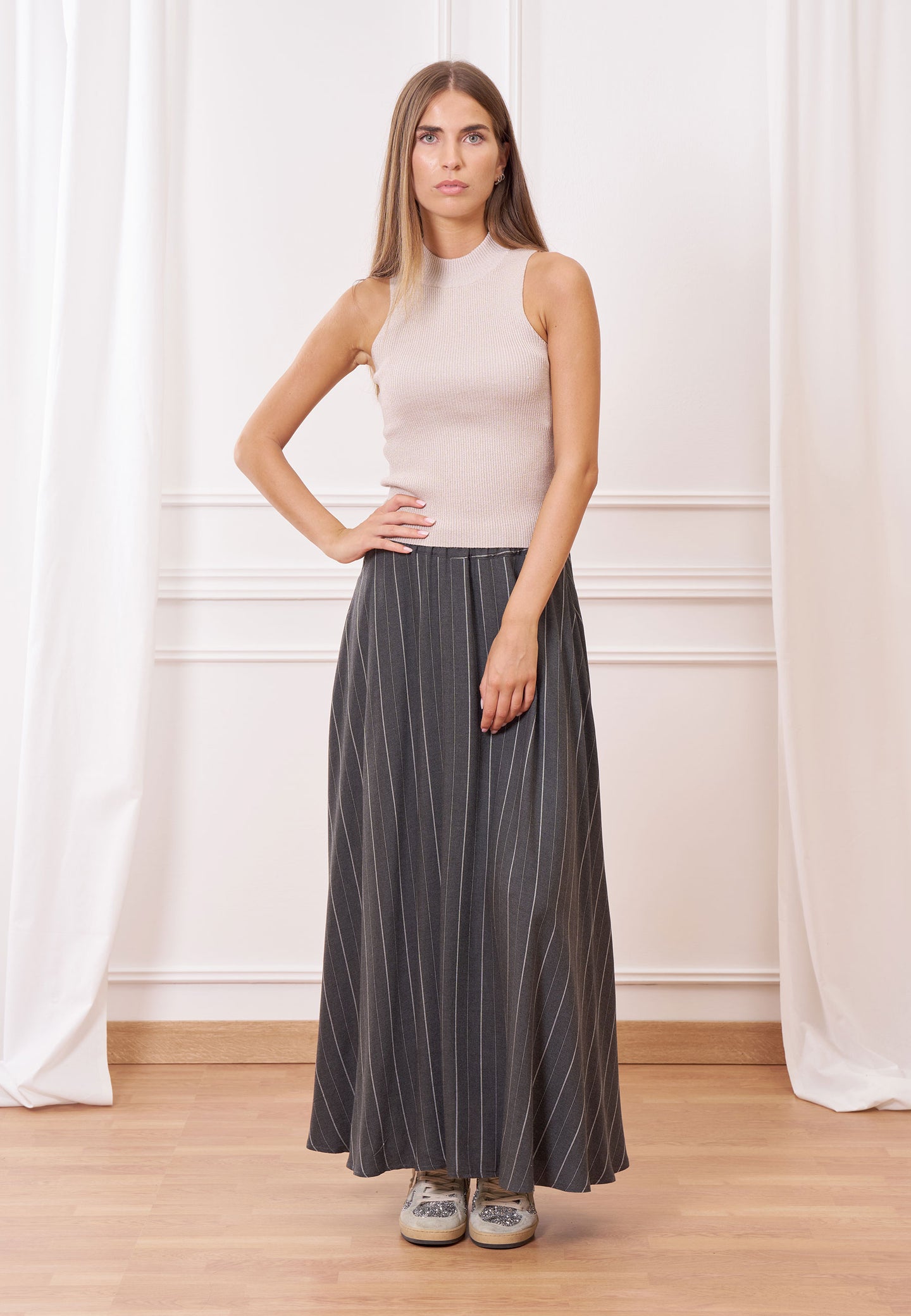 Top maglia costine lurex