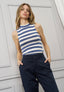 Top righe collo alto smanicato