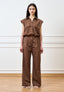 Tuta smanicata in popeline di cotone - MARRONE