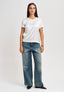 Blusa girocollo in raso - BIANCO