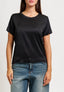 Blusa girocollo in raso - NERO