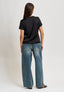 Blusa girocollo in raso - NERO