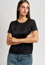 Blusa girocollo in raso - NERO