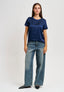 Blusa girocollo in raso - BLU
