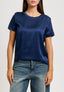 Blusa girocollo in raso - BLU