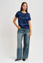 Blusa girocollo in raso - BLU