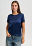 Blusa girocollo in raso - BLU