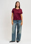Blusa girocollo in raso - BORDEAUX