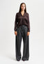 Blusa coreana in raso di viscosa - MARRONE