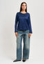 Blusa manica lunga in raso - BLU